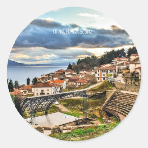 Ohrid, Macedonia panoramic view Classic Round Sticker