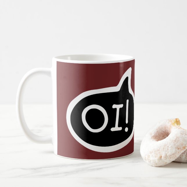 OI! Portuguese Language Greeting, Speech Bubble Coffee Mug (With Donut)