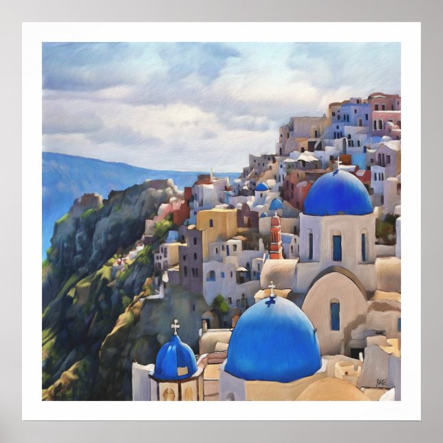 Oia, Santorini. Greece. Oil Painting. Poster (Front)