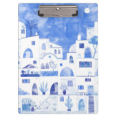 Oia Santorini Greece Watercolor Townscape Painting Clipboard (Front)