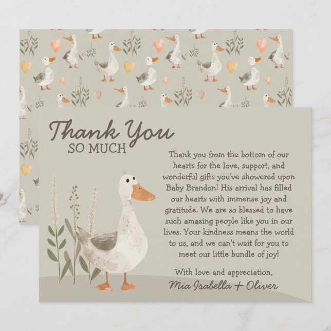 Oie aquarelle - Carte de remerciements Baby shower (Devant / Derrière)