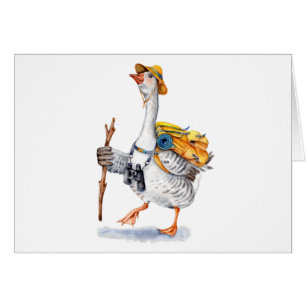 Oie de randonnée avec le sac à dos et les jumell