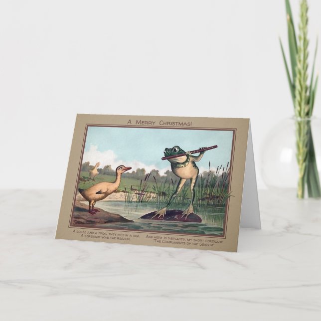 Oie vintage et carte de Noël de la grenouille (Devant)