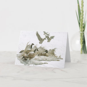 Oies sauvages dans la carte de Noël de neige (vide