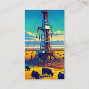 Oil And Gas Industry Drilling Rig and Cattle  Business Card