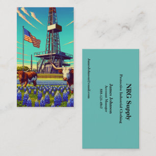 Oil And Gas Industry Rig Cattle American Flag Business Card