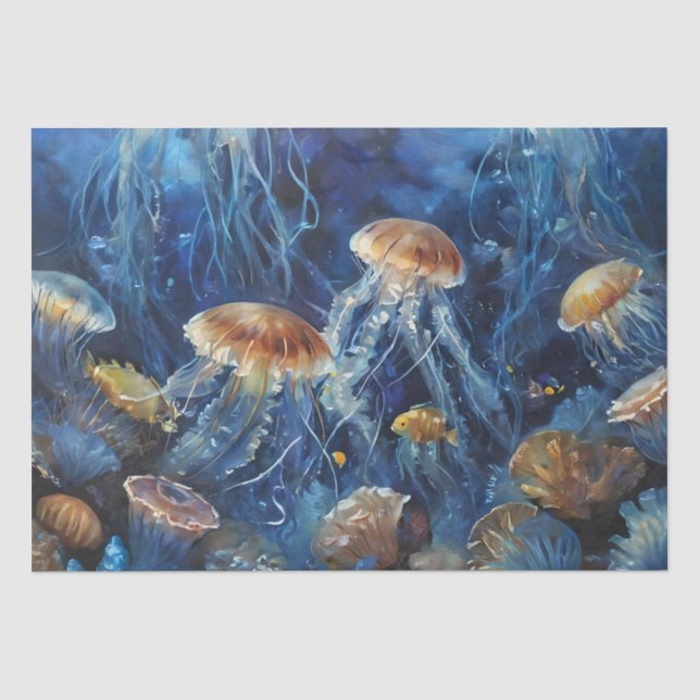 Oil Art Jellyfish Decoupage  Tissue Paper (Front)