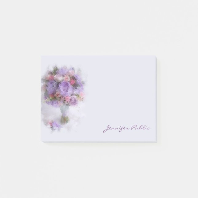 Oil Colours Flowers Hand Script Elegant Template Post-it Notes (Front)