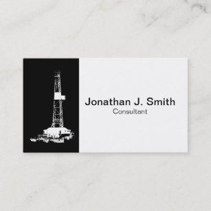 Oil Drilling Rig Black, White Business Card