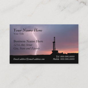 Oil Drilling Rig, Lightning, Purple Sky Business Card