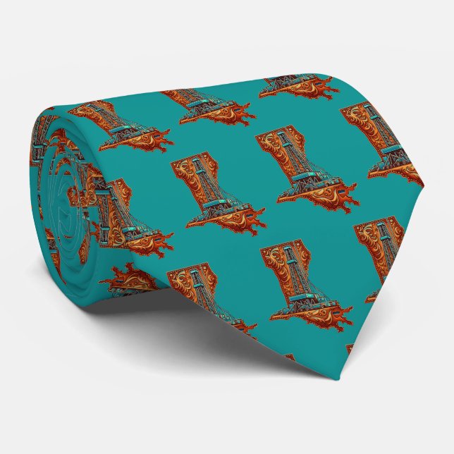 Oil Gas Drilling Rig Louisiana Leather Print Tie (Rolled)