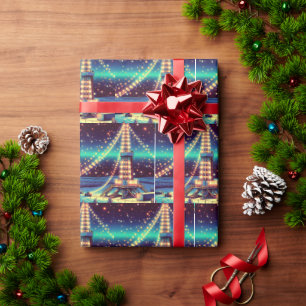 Oil Gas Drilling Rig With Christmas Lights Wrapping Paper