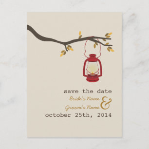 Oil Lamp Camping Fall Wedding Save The Date Announcement Postcard