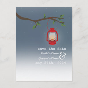 Oil Lamp Camping / Outdoor Evening Save The Date Announcement Postcard