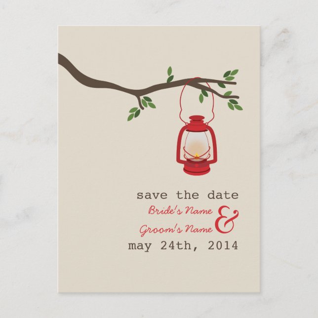 Oil Lamp Camping / Outdoor Wedding Save The Date Announcement Postcard (Front)