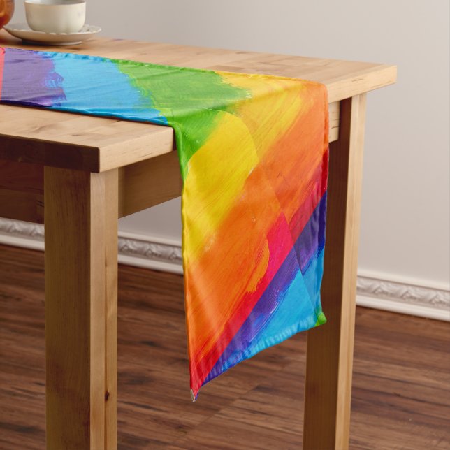 Oil paint Rainbow Colours Gay Lesbian LGBT Medium Table Runner (In Situ)