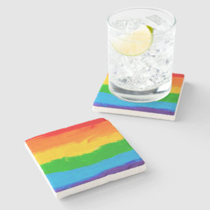 Oil paint Rainbow Colours Gay Lesbian LGBT Stone Coaster