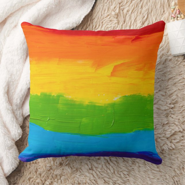 Oil paint Rainbow Colours Gay Lesbian LGBT Throw Pillow (Blanket)
