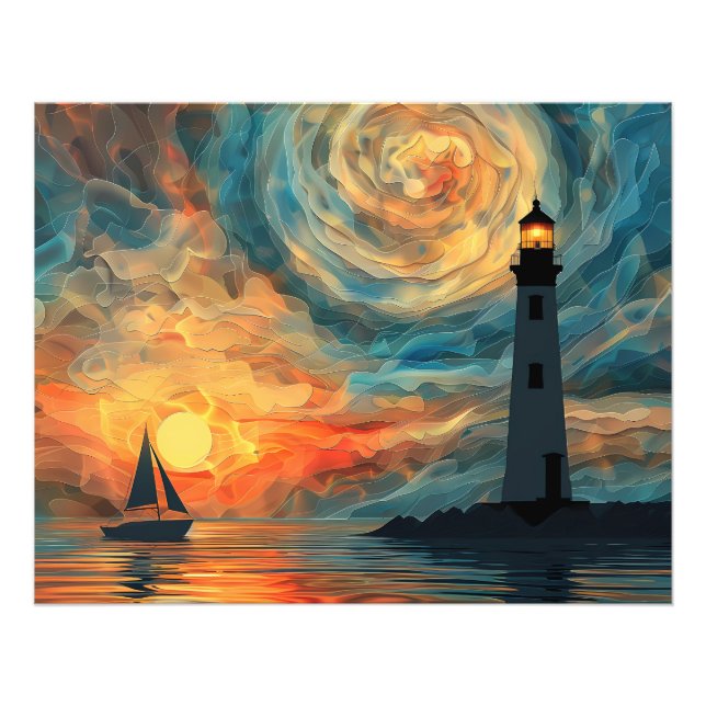 Oil Paint Sunset Lighthouse  Photo Print (Front)