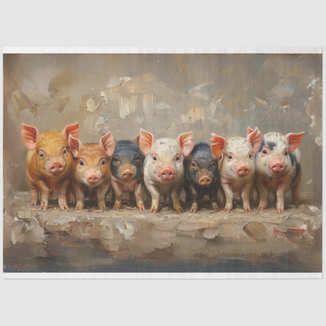 Oil Painted 7 Pigs Best Friends Decoupage Tissue Paper (Front)