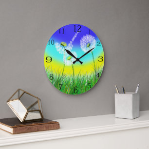 Oil Painted Dandelion Weed Clock, Large Clock