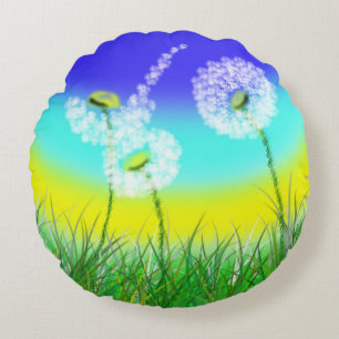 Oil Painted Dandelion Weed Clock, Round Pillow