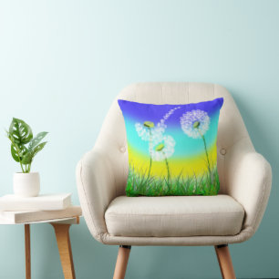 Oil Painted Dandelion Weed Clock, Throw Pillow