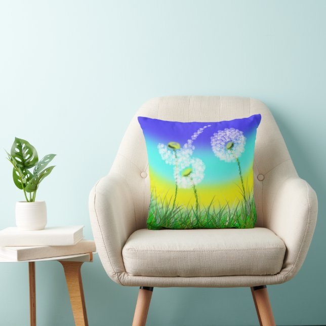 Oil Painted Dandelion Weed Clock, Throw Pillow (Chair)