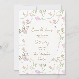 Oil Painted Pastel Pink Floral butterflies Invitation