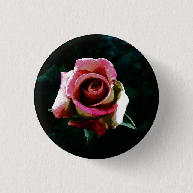 Oil painted red rose 1 inch round button (Front)