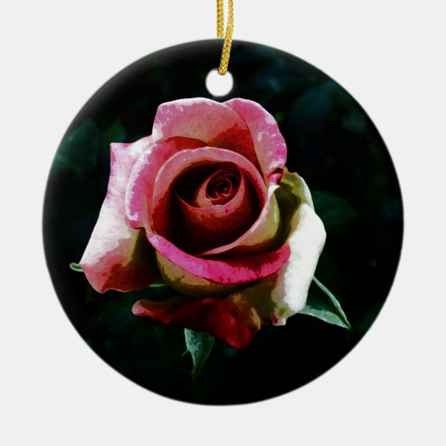 Oil painted red rose ceramic ornament (Front)