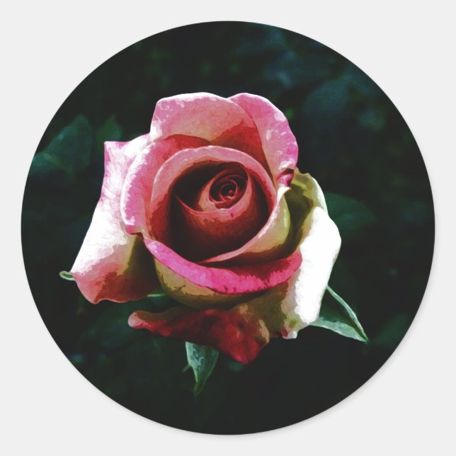 Oil painted red rose classic round sticker (Front)