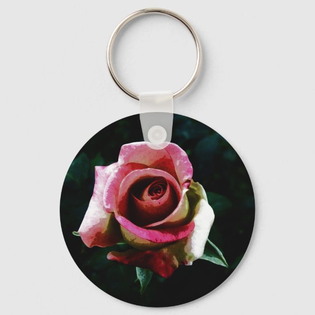 Oil painted red rose keychain (Front)