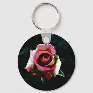 Oil painted red rose keychain