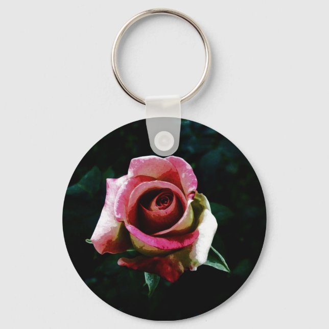 Oil painted red rose keychain (Front)