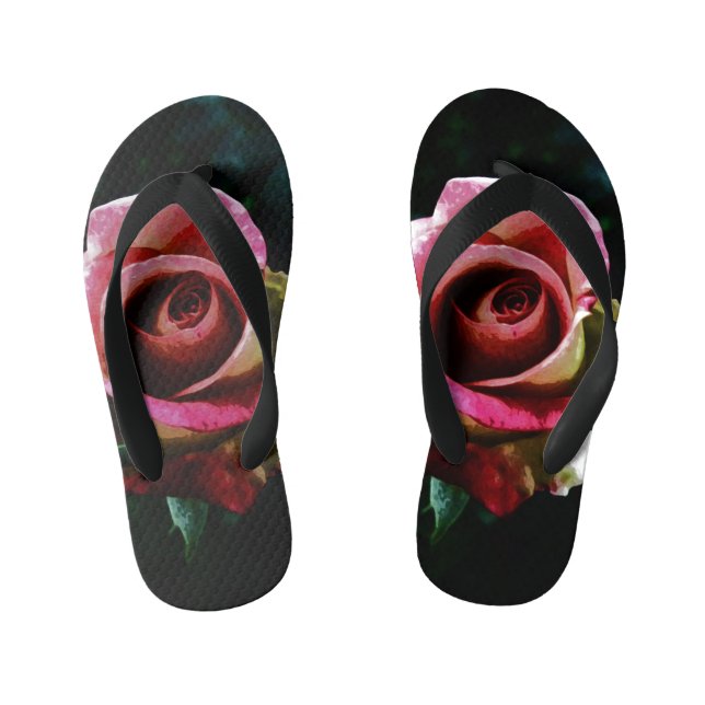 Oil painted red rose kid's flip flops (Footbed)