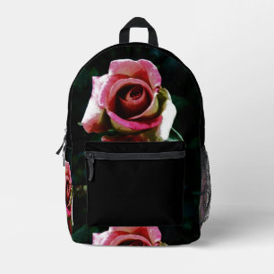 Oil painted red rose printed backpack