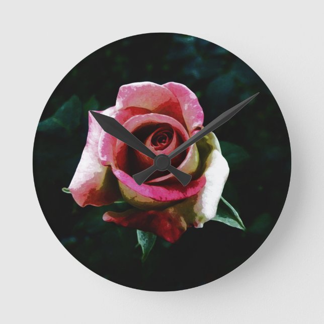 Oil painted red rose round clock (Front)