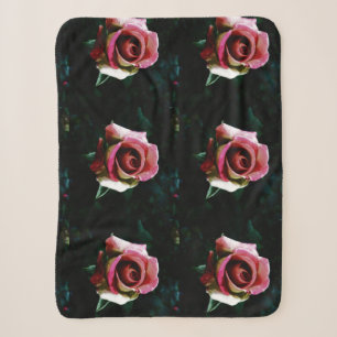 Oil painted red rose sherpa blanket