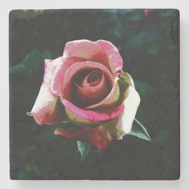 Oil painted red rose stone coaster (Front)