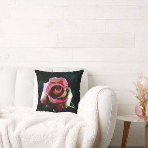 Oil painted red rose throw pillow