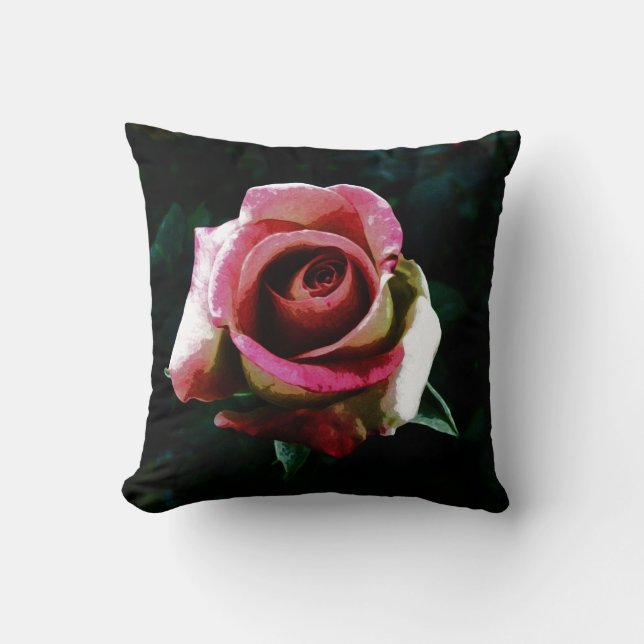 Oil painted red rose throw pillow (Front)