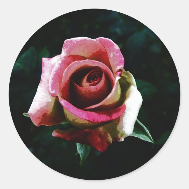 Oil painted rose classic round sticker (Front)