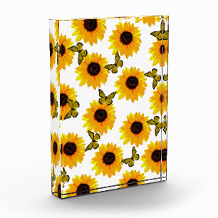 Oil Painted Sunflowers And Butterflies, Photo Block