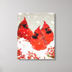 Oil Painted Winter Red Cardinals Canvas Print