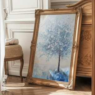 Oil Painting Abstract Blue Tree Printable Wall Art