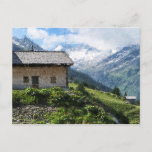 Oil painting canvas of austrian tirol Farmland  Postcard