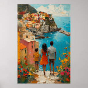 OIL PAINTING-Coastal Glimpse: Manarola's Embrace Poster