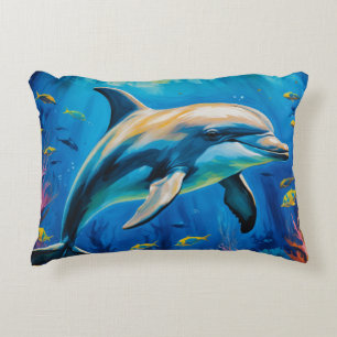 Oil Painting Dolphin Accent Pillow