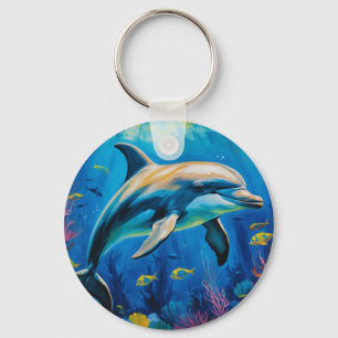 Oil Painting Dolphin Keychain